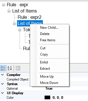 Edit item context menu