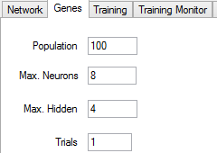 Genetic algorithm parameters tab