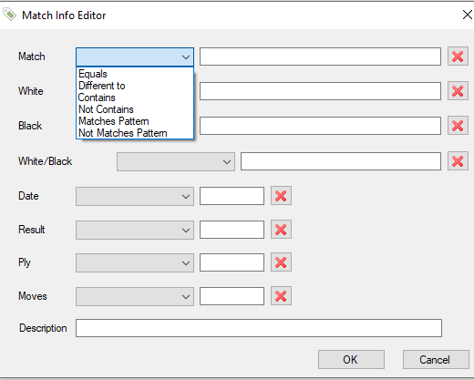 Match information selection editor