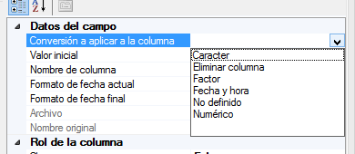 Selección de operaciones en las columnas del archivo CSV