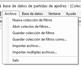 Opciones de archivo de colección de filtros