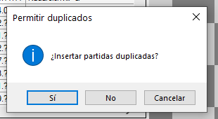 Opción descartar partidas duplicadas