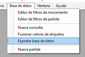 Opción de menú Exportar Base de Datos