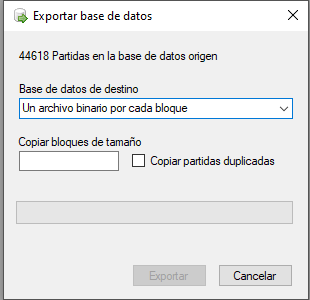 Cuadro de diálogo Exportar Base de Datos