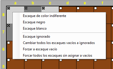 Menú de configuración de escaques