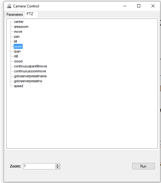 PTZ commands to control the camera