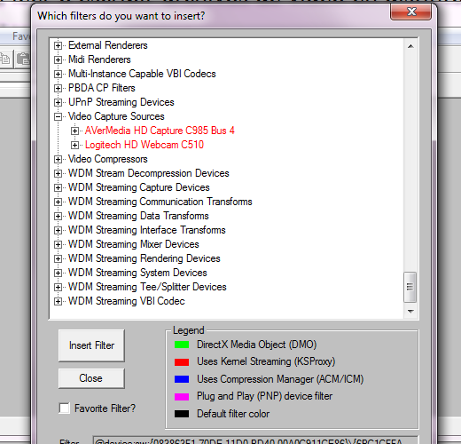 Cuadro de diálogo para seleccionar filtros