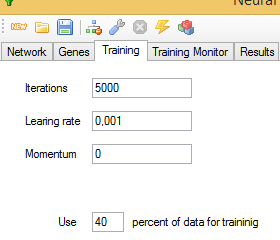 Training parameters tab