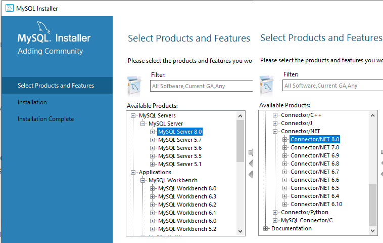 MySQL installation options