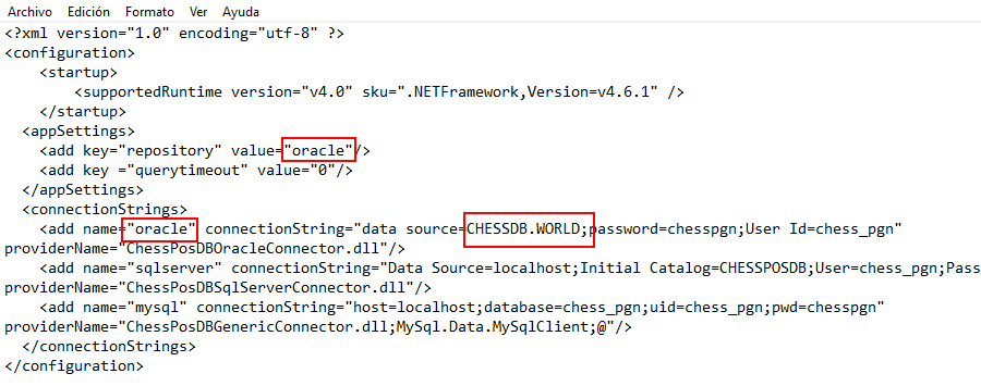 Oracle connection configuration