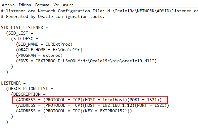 Oracle listener configuration