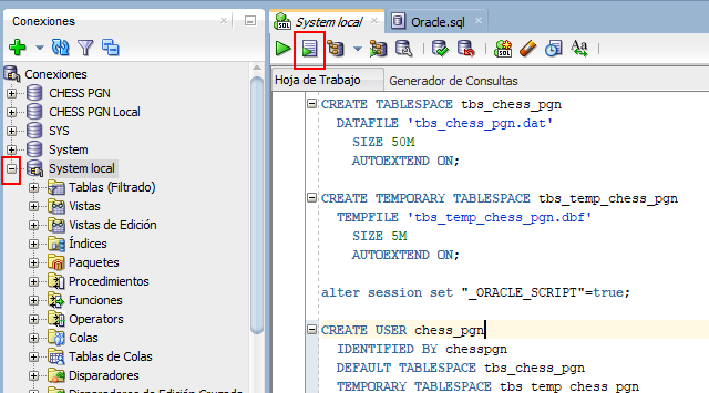 Script de creación de la base de datos en SQL Developer